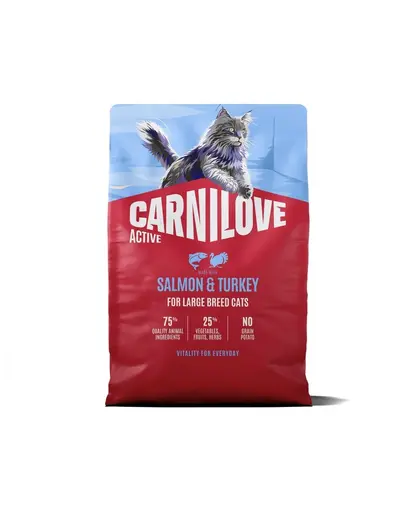 Hrana pisici rase mari CARNILOVE Active Cat Salmon and Turkey Adult Large 2 kg somon si curcan