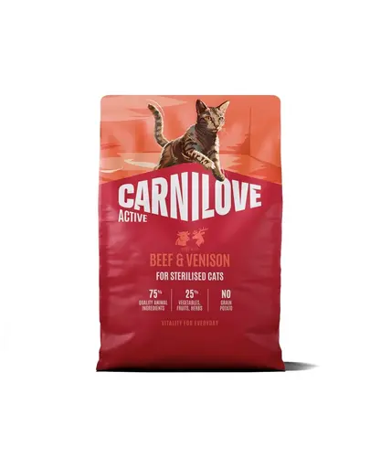 Hrana pisica sterilizata CARNILOVE Active Cat Beef and Venison Sterilised 2 kg vita si vanat