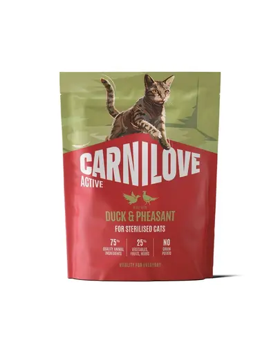 Hrana pisici sterilizate CARNILOVE Active Cat Duck and Pheasant Sterilised 400 gr rata si fazan