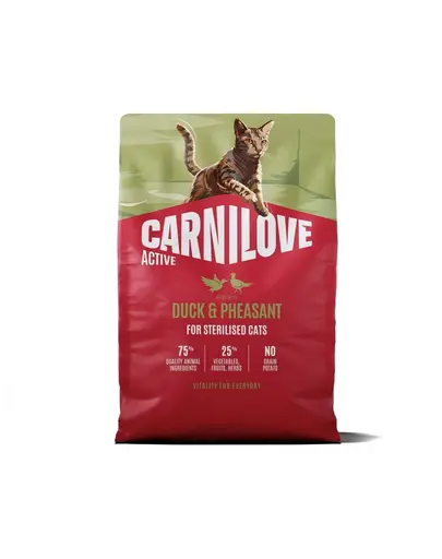 Hrana pisici sterilizate CARNILOVE Active Cat Duck and Pheasant Sterilised 2 kg rata si fazan