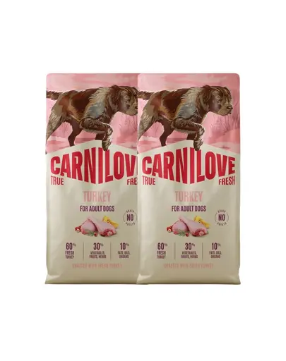 CARNILOVE True Fresh Dog Turkey Adult 2x12 kg hrana uscata pentru caini adulti, cu curcan proaspat