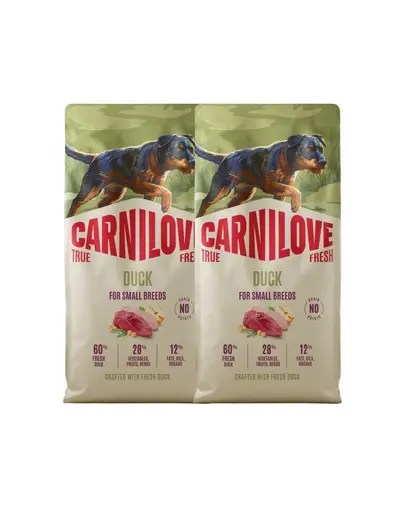 CARNILOVE True Fresh Dog Duck Adult Small Breeds 2x12 kg hrana uscata pentru caini adulti de talie mica, cu rata proaspata