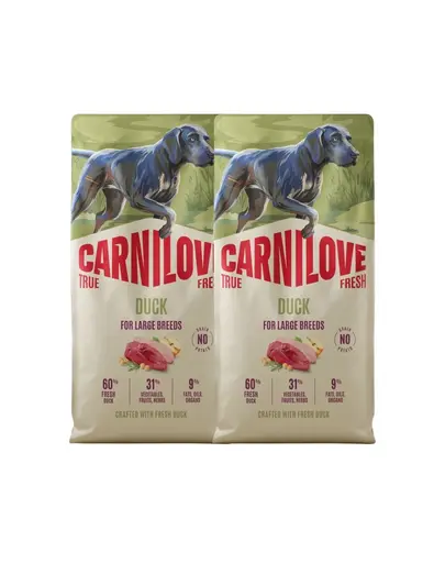 CARNILOVE True Fresh Dog Duck Adult Large Breeds 2x12 kg hrana uscata pentru caini adulti de talie mare, cu rata proaspata