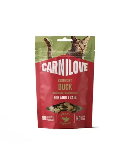 CARNILOVE Crunchy Snack Duck gustare crocanta pentru pisici 50 g cu zmeura