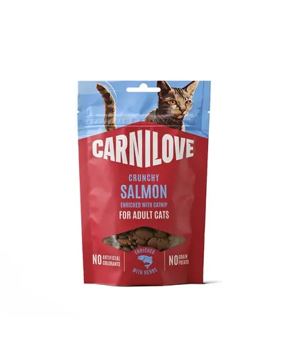 Recompense crocante pisici CARNILOVE Crunchy Snack 50 g cu somon si iarba-matei