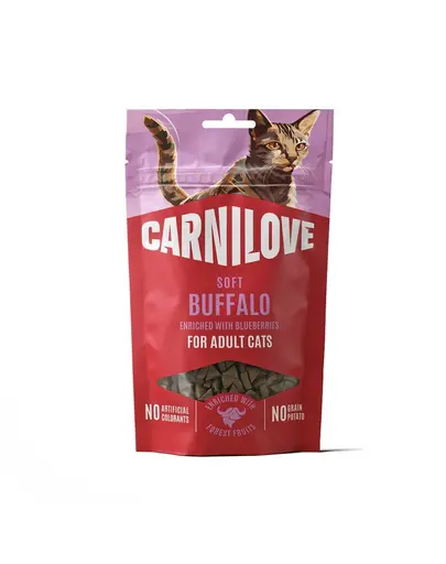 Recompense moi pisici CARNILOVE Soft Snack 50 g cu bivol si afine