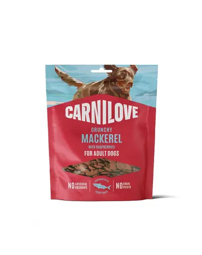 Recompense crocante caini adulti CARNILOVE Crunchy Snack Mackerel 200 g cu macrou si zmeura