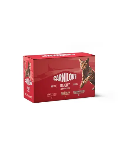 Hrana umeda CARNILOVE Cat Pouch Jelly Multipack 12x85 g mix 3 arome, fileuri in jeleu pentru pisici adulte