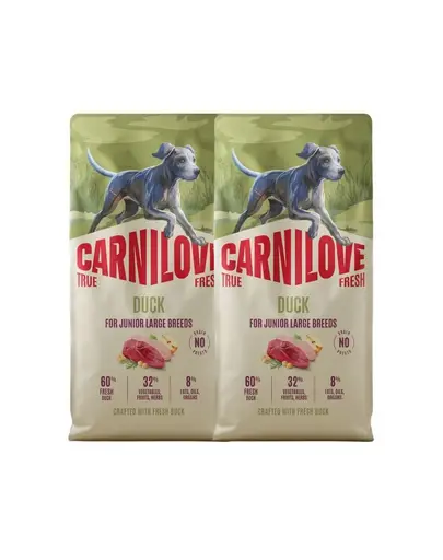 CARNILOVE True Fresh Dog Duck Junior Large 2x12 kg hrana uscata pentru caini juniori de talie mare, cu rata proaspata