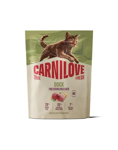 Hrana pisici sterilizate CARNILOVE True Fresh Duck 400 g cu rata