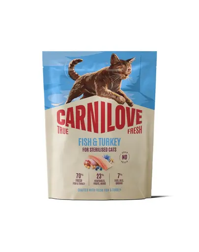 Hrana pentru pisici sterilizate CARNILOVE True Fresh Cat Fish and Turkey Sterilised 400 g cu peste si curcan