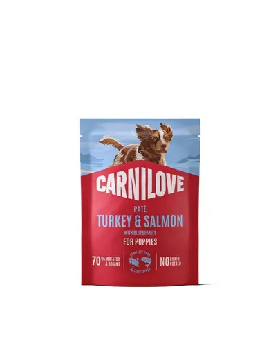 Hrana umeda CARNILOVE Pouch Pate Turkey & Salmon Puppies cu curcan si somon 300 g