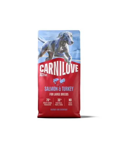 CARNILOVE Active Dog Adult Large Breeds cu somon si curcan 12 kg + CARNILOVE Freeze Dried cu curcan, 2x60 g CADOU