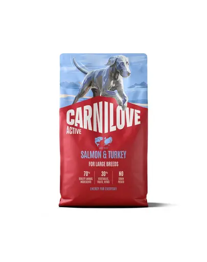 CARNILOVE Active Dog Adult Large Breeds cu somon si curcan 4 kg + CARNILOVE Freeze Dried cu curcan, 60 g CADOU