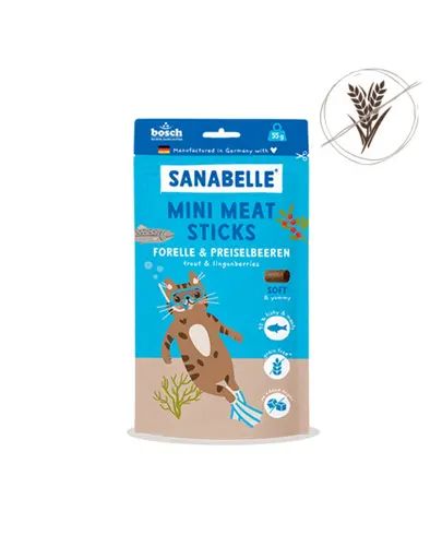 SANABELLE Mini Meat Sticks recompense moi pisici, cu pastrav si merisoare 55 g fara cereale