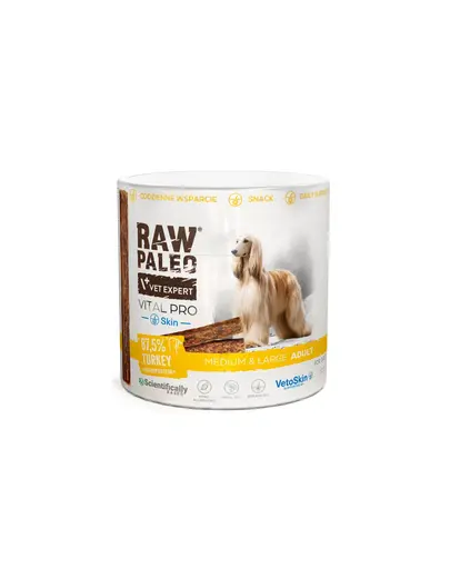 RAW PALEO Vital Pro Skin & Coat Turkey Medium Large 100 g recompensa pentru piele si blana la caini medii si mari, curcan