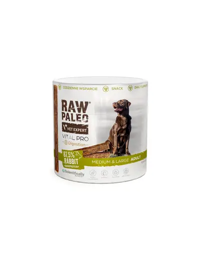 RAW PALEO Vital Pro Digestion Rabbit 100 g cu iepure recompensa pentru digestia cainilor medii si mari
