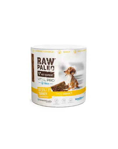 RAW PALEO Vital Pro Skin & Coat Turkey Mini recompensa piele si blana caini mici, curcan 100 g