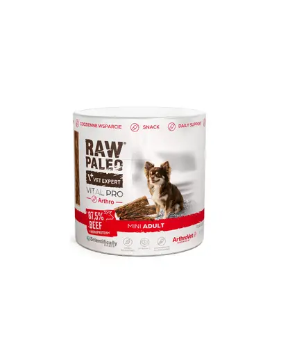 RAW PALEO Vital Pro Arthro Beef Mini cu vita 100 g recompensa functionala monoproteica pentru articulatiile cainilor mici