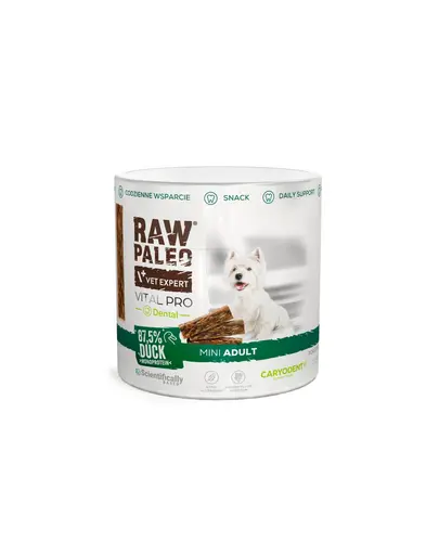 RAW PALEO Vital Pro Dental Duck Mini 100 g cu rata recompensa functionala monoproteica pentru igiena orala a cainilor mici