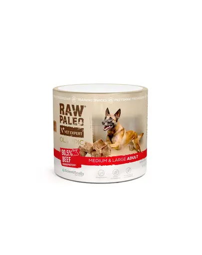 RAW PALEO Olympic Beef Medium Large 90 g recompensa de antrenament pentru caini medii si mari, cu vita