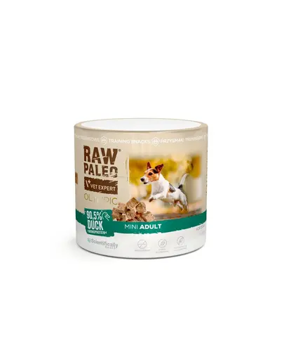 RAW PALEO Olympic Duck Mini recompensa hipoalergenica de antrenament pentru caini mici, cu rata 90 g