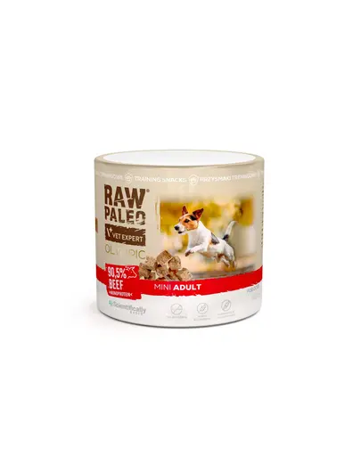 RAW PALEO Olympic Beef Mini recompensa hipoalergenica de antrenament pentru caini mici, cu vita 90 g