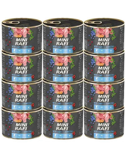 RAFI Mini conserve hrana caini 12x185g rasa mica, cu miel