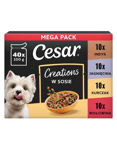 CESAR Creations hrana umeda caini adulti, mix 4 arome in sos, 40x100 g