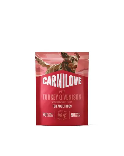 CARNILOVE Dog Pouch Pate hrana pentru caini adulti, curcan si vanat 300 g