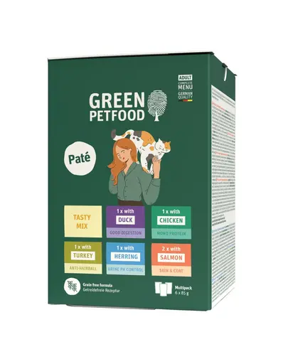 GREEN PETFOOD Cat Multipack Pate Tasty Mix 6x85 g mix de pateuri pentru pisici