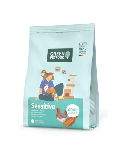 GREEN PETFOOD Sensitive with Insects 300 g cu insecte si pui, hrana uscata usor digerabila pentru pisici