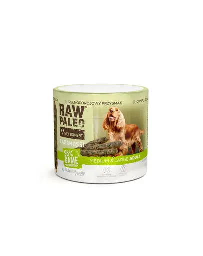 RAW PALEO Cabanossi Game Medium Large carnaciori semiumezi pentru caini medii si mari, cu vanat, 100 g