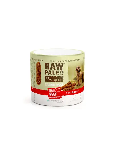 RAW PALEO Cabanossi Beef Mini 100 g hrana semiumeda tip carnaciori pentru caini mici, cu vita