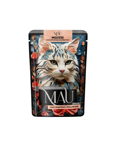 MAU Mousse plic pisici sterilizate, cu somon, creveti si patrunjel 85 g