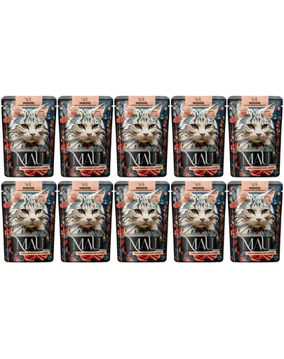 MAU Mus Somon cu creveti si patrunjel 10x85 g hrana umeda pentru pisici sterilizate