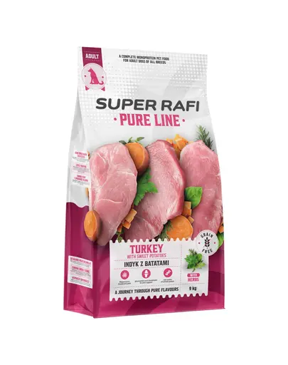SUPER RAFI Pure Line hrana uscata pentru caini cu curcan si cartof dulce 9 kg