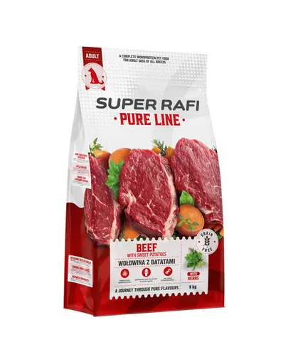 SUPER RAFI Pure Line hrana uscata pentru caini cu vita si cartofi dulci 9 kg