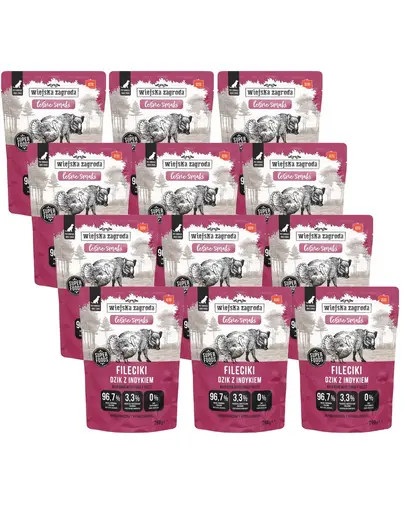 Wiejska Zagroda Hrana umeda monoproteica pentru caini, Filetele cu mistret si curcan, Arome de Padure 12x280 g