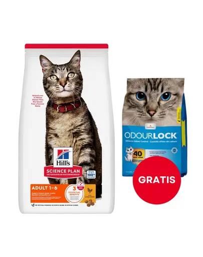HILL'S Science Plan Feline Adult Chicken 10 kg pentru pisici + nisip 6 kg GRATIS