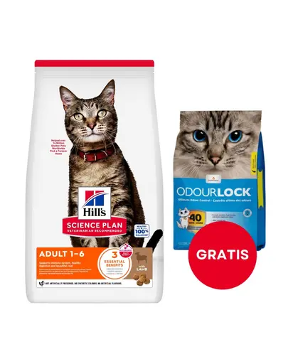 HILL'S Science Plan Feline Adult with Lamb 10kg cu miel + nisip pisica 6 kg GRATIS