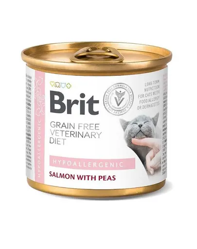 BRIT Veterinary Diet Cat Hypoallergenic Salmon & Pea 24x200 g hrana umeda dietetica hipoalergenica pentru pisici, cu somon si mazare