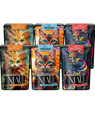 MAU Pate & Filet Mix 6x85 g hrana pentru pisici, cu sebasta, vita si curcan