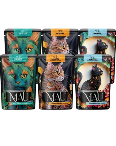 MAU Mousse Mix 6x85 g hrana pisici. cu rata, ton si caprioara