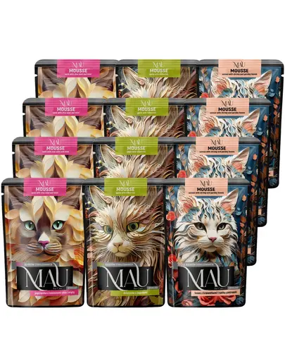 MAU Mousse Mix Sterilised 12x85 g hrana umeda pentru pisici sterilizate, cu miel, somon si vanat