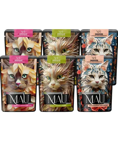 MAU Mousse Mix Sterilised hrana umeda pentru pisici sterilizate, cu miel, somon si vanat 6x85 g