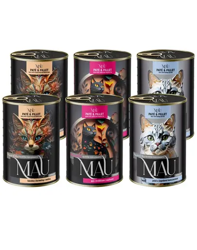 MAU Pate & Filet Mix Sterilised 6x400 g hrana pisici sterilizate, cu rata, gasca si cerb