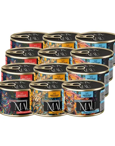 MAU Pate & Filet Mix hrana umeda pentru pisici adulte, cu vita, curcan si sebasta 12x185 g