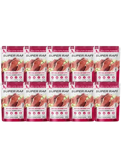SUPER RAFI hrana umeda pentru caini cu vitel si ficat de iepure 10x500 g