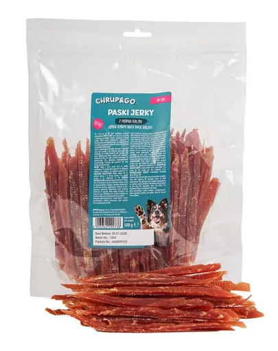 CHRUP&GO Jerky Strips 24x500 g recompense pentru caini, cu piept de rata